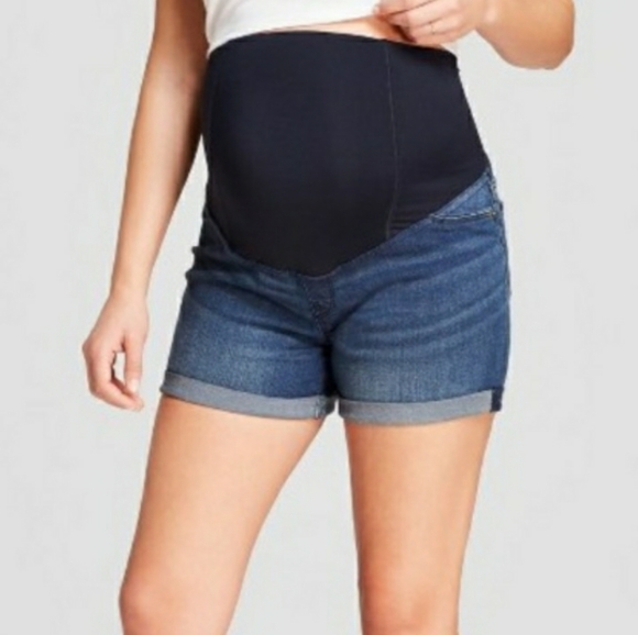 Size 2 NWT Maternity Midi Shorts Medium Blue Denim Crossover Panel - Picture 9 of 12